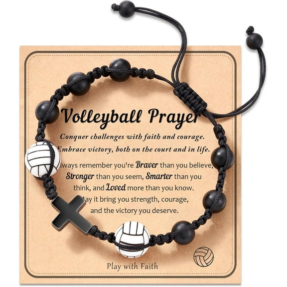 Baseball Basketball Football Soccer Volleyball Gifts, Natural Stone Baseball Cross Bracelets for Teen Ideas with Message Gift Card