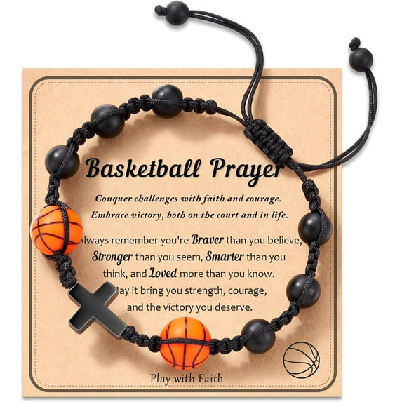 Baseball Basketball Football Soccer Volleyball Gifts, Natural Stone Baseball Cross Bracelets for Teen Ideas with Message Gift Card