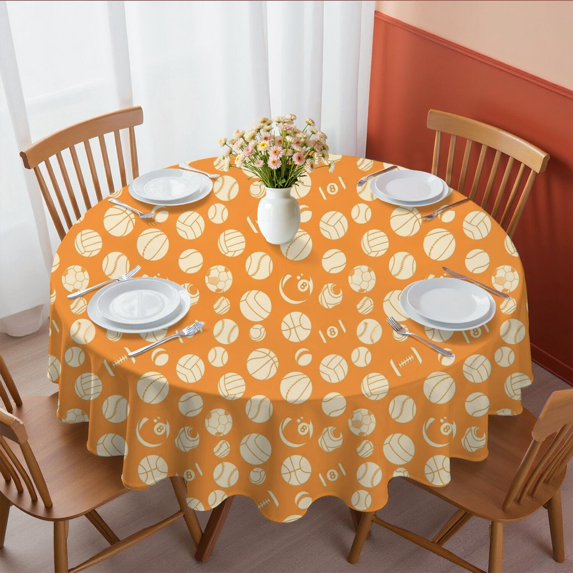 Baseball and Basketball Orange Pattern Round Tablecloth 70"x70", Wrinkle Resistant Wipeable Table Cover for Kitchen Dining Room Picnic Patio and Party