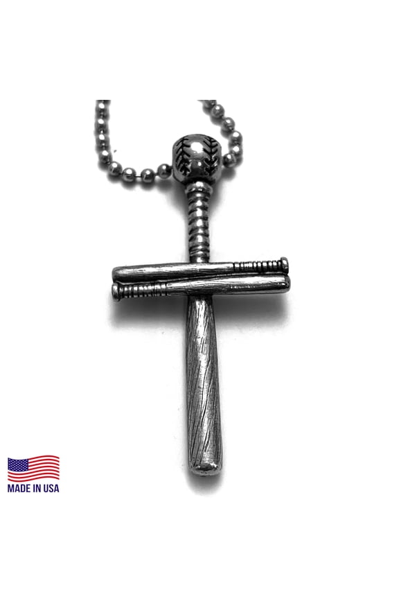 Baseball Bat And Ball (wbatdballchain) Cross On Ball Chain Necklace Antique Silver Finish
