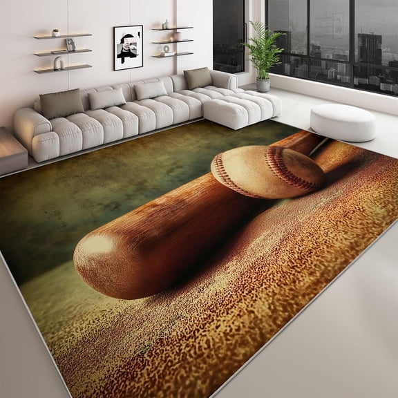 Baseball Bat Area Rugs, Sports Baseball Bat Carpet, Washable Non Slip Low Pile Soft Rug for Living Room Bedroom Bathroom Decor Mat 2x3ft
