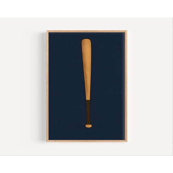 Baseball Bat Art Poster: Navy Blue Sports Decor, Unframed Canvas Size 8x12