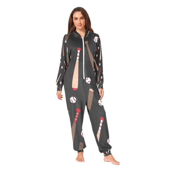 Baseball Bat Black Adult Unisex Onesie Pajamas One Piece Suit Pjs Sleepwear Jumpsuit