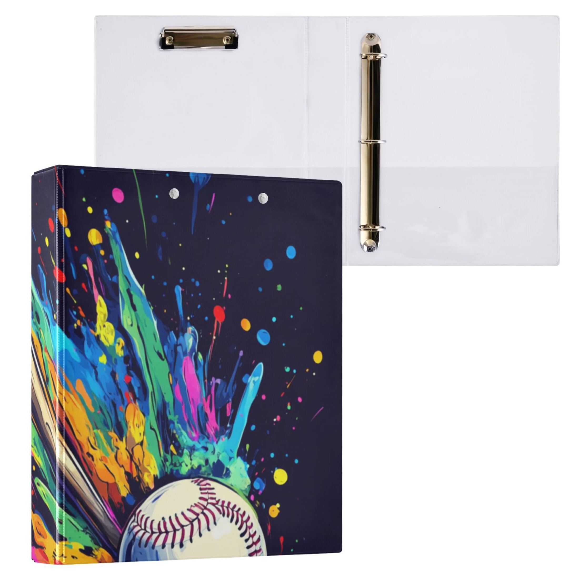 Baseball Bat Colorful 3 Ring Binders 1.5 inch Hardcover File Folders with Interior Pockets A4 Size Organizer for School Office Hospital