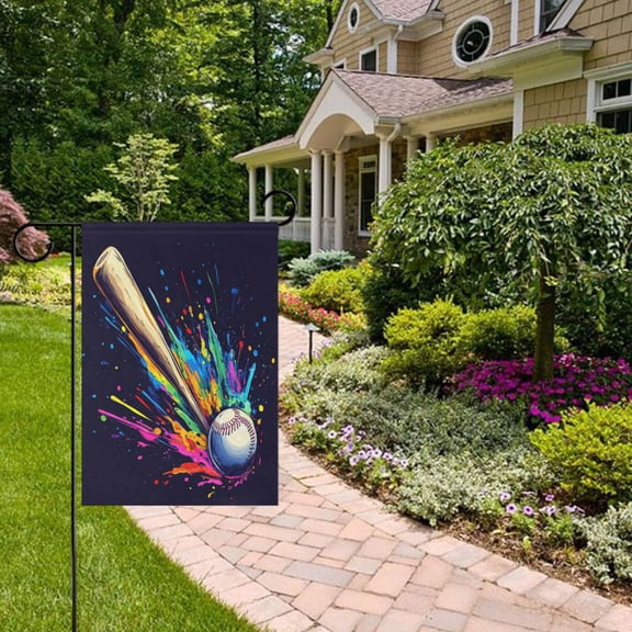 Baseball Bat Colorful Garden Flag Double Sided 12 x 18 Inch Outside Yard Decoration Outdoor Flag