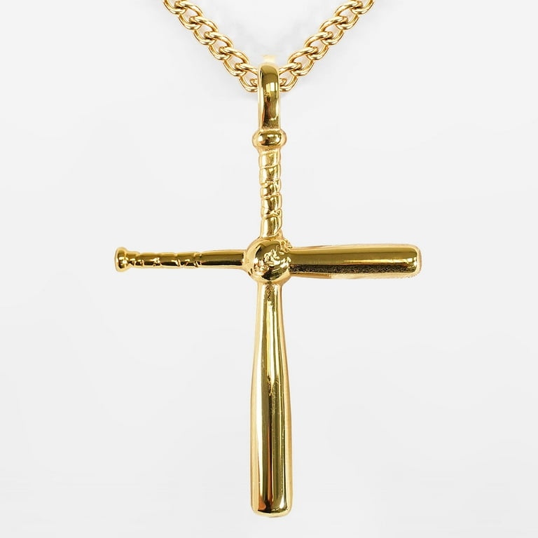 Baseball Bat Cross Pendant with Chain Necklace Gold Plated