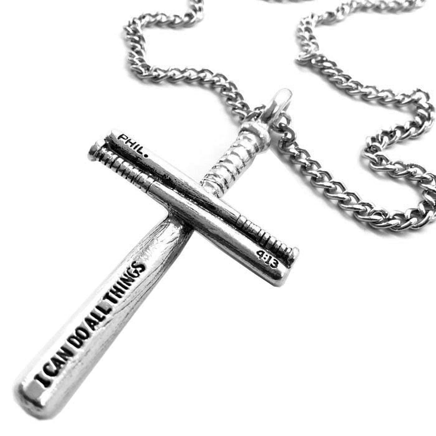 Baseball Bat Cross Philippians 413 (scbbchain) Necklace Antique Silver