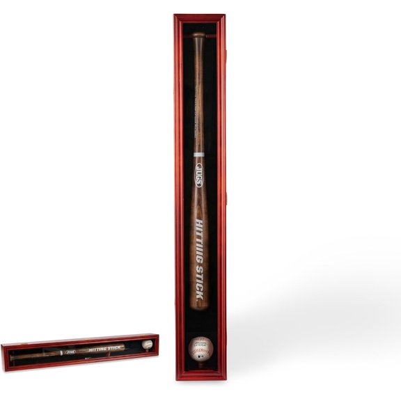 Baseball Bat Display Case, Baseball Bat Rack, Cabinet Holder Wall Mount, w/UV Protection, Lockable, Vertical or Horizontal (Cherry)