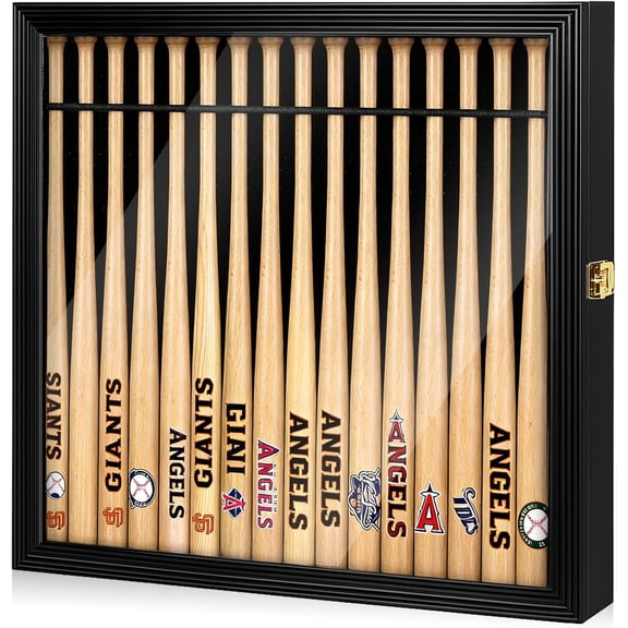 Baseball Bat Display Case Wall Mounted Cabinet with Acrylic Transparent Door for Collector Memorabilia