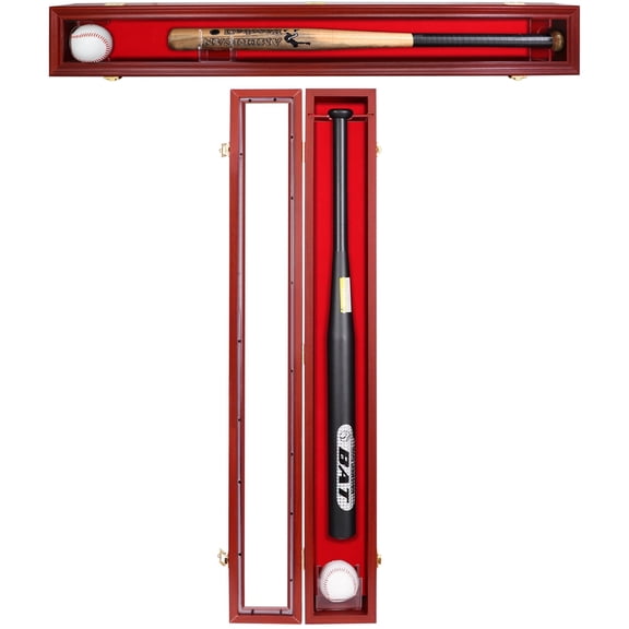 Baseball Bat Display Case Wall Mounted Vertical or Horizontal Wooden Frame w/98% UV Protection-Lock with Acrylic Single bat Transparent Door Holder Rack Cabinet Shadow Box