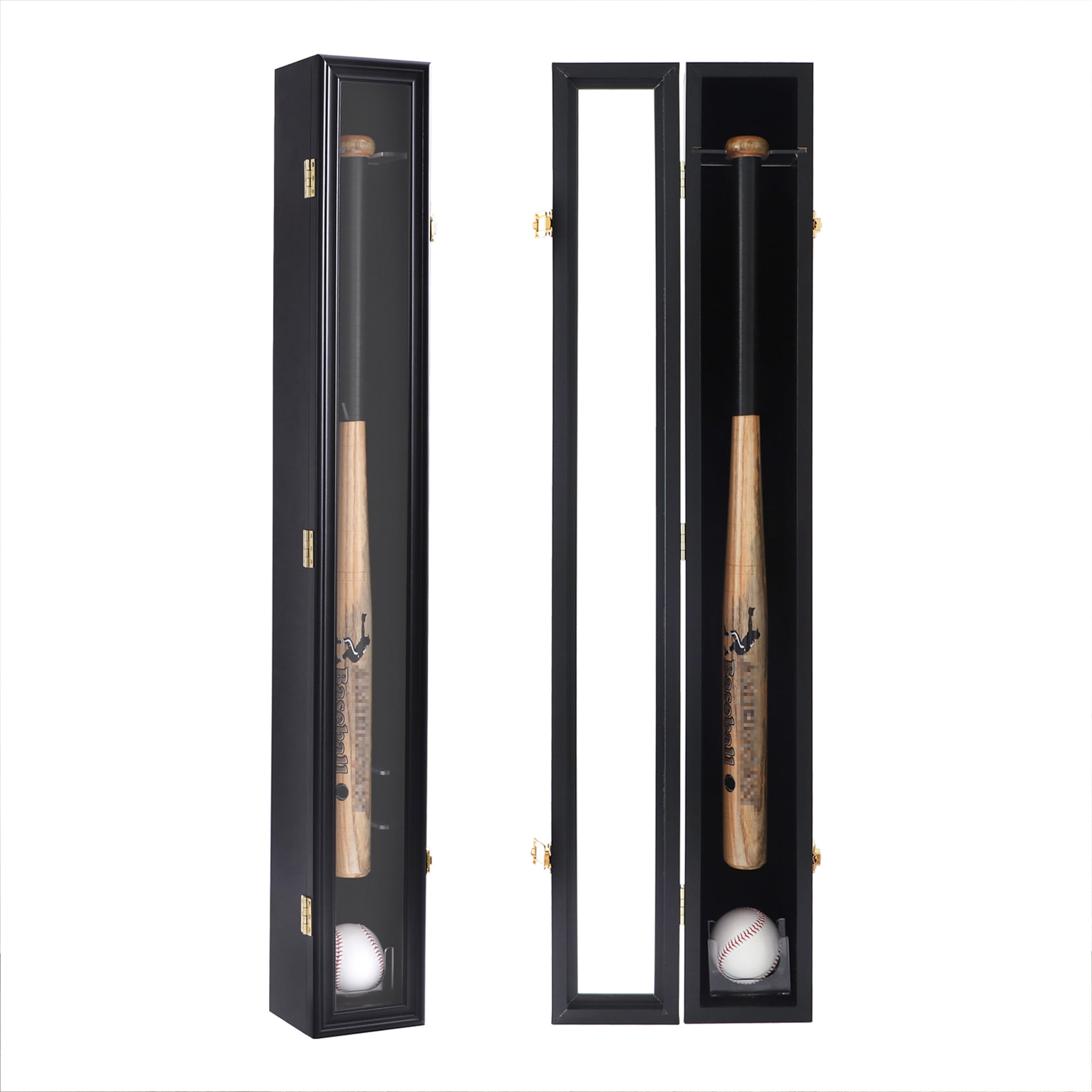 Baseball Bat Display Case Wall Mounted Vertical or Horizontal Wooden Frame w/98 UV Protection