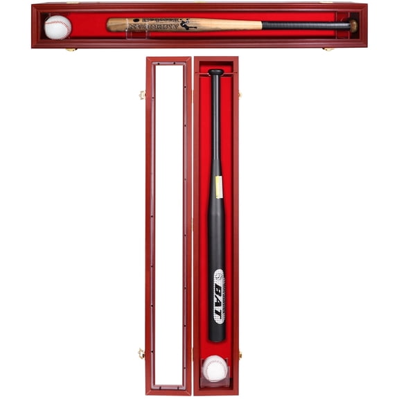 Baseball Bat Display Case Wall Mounted Vertical or Horizontal Wooden Frame w/98% UV Protection-Lock with Acrylic Single bat Transparent Door Holder Rack Cabinet Shadow Box