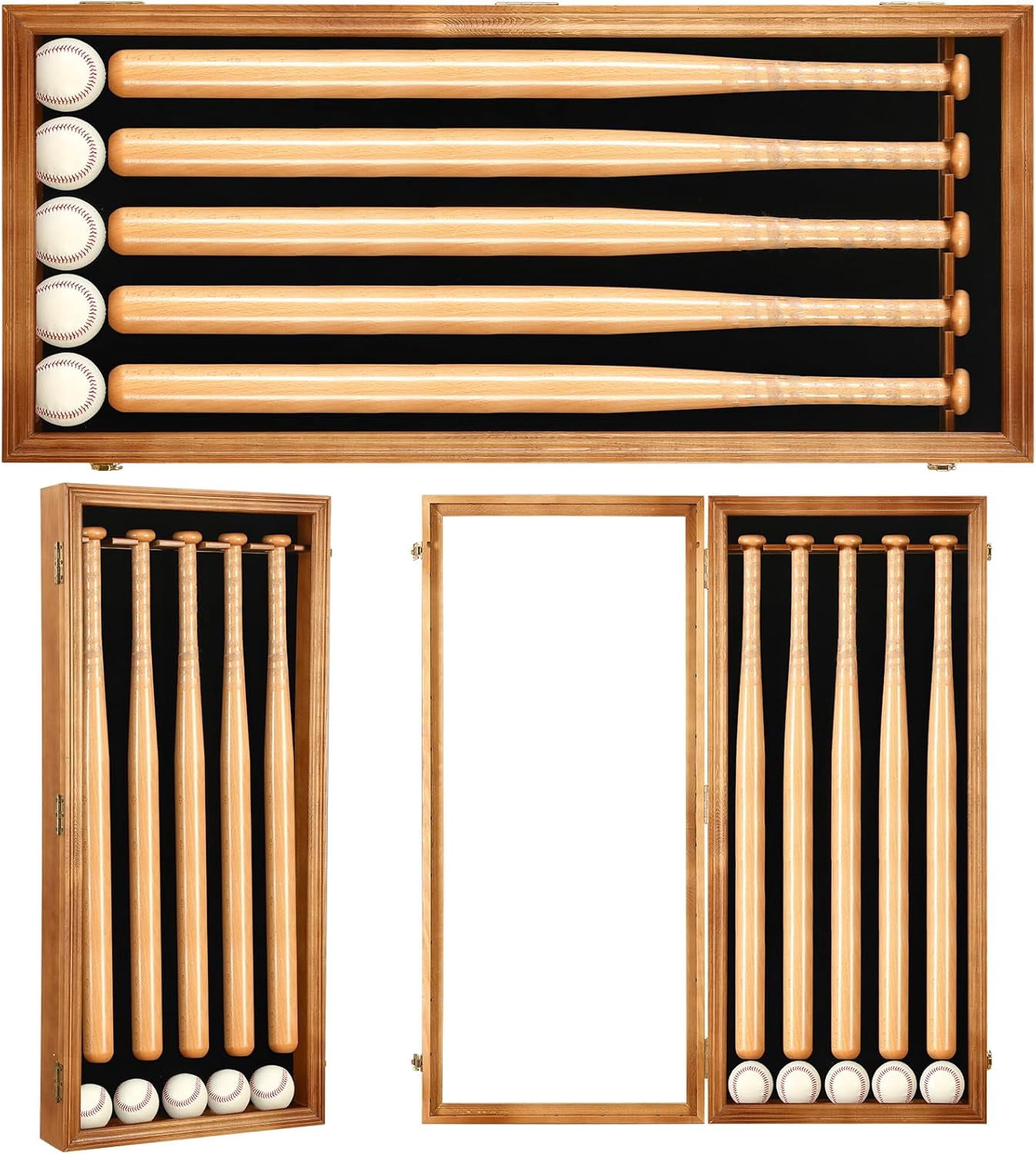 FKUMLUN Baseball Bat Wall Mount Holder - 2 Piece Solid Wood Display With Felt Liner, Horizontal Hanger For Bats & Softball Bats-518587
