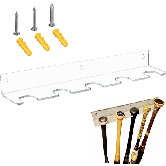 Baseball Bat Display Hanger for 5 Bats or Balls - Vertical Bat and Baseball Holder Wall Mount - Better than Display Case | Sturdy Acrylic | Easy to Instal (Hardware Included)