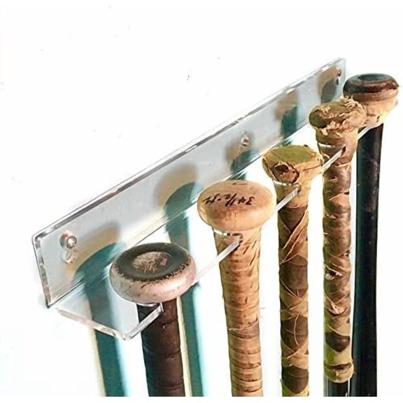 Baseball Bat Display Hanger for 5 items - Vertical Bat and Baseball Holder Wall Mount - Better Than Display Case | Sturdy Acrylic Hanging Rack Organizer | Easy to Install (Hardware Included)
