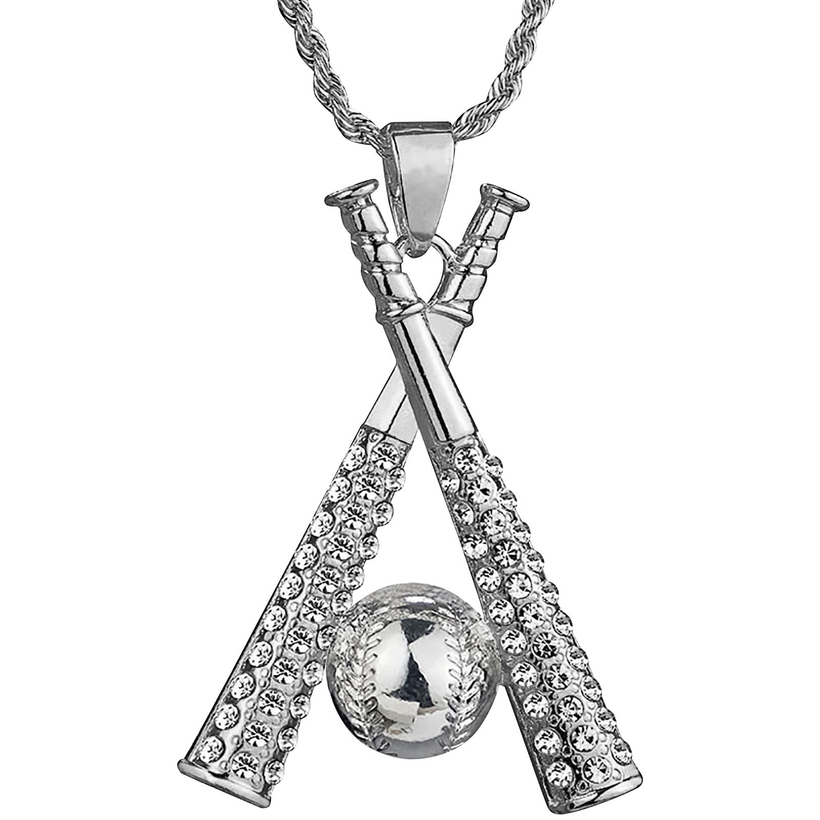 White Gold Diamond Baseball Solitaire Pendant 14k Round .54ct Sports Bats  and Ball For Sale at 1stDibs