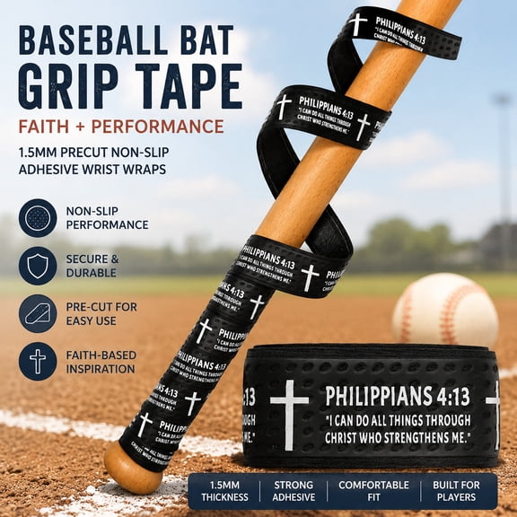 Baseball Bat Grip Tape, 1.5mm Precut Full Adhesive Non-Slip Wrist Tape with Scripture Designs, Religious Baseball Sports Grip Tape