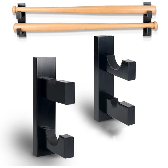 Baseball Bat Holder, Wall Mount Display Case, Sturdy Wood Horizontal Rack & Bracket for Softball Bat or Lightsaber, Bat Souvenir Stand with Screws & Anchors