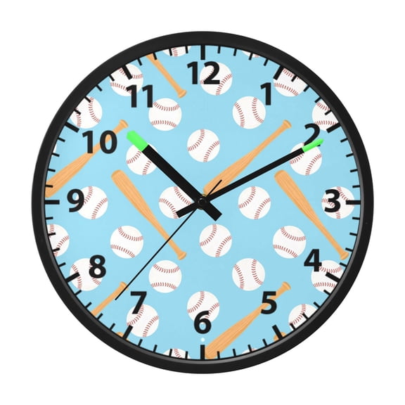 Baseball Bat Pattern Wall Clock 12 Inch Voice Activated Night Light Silent Non Ticking