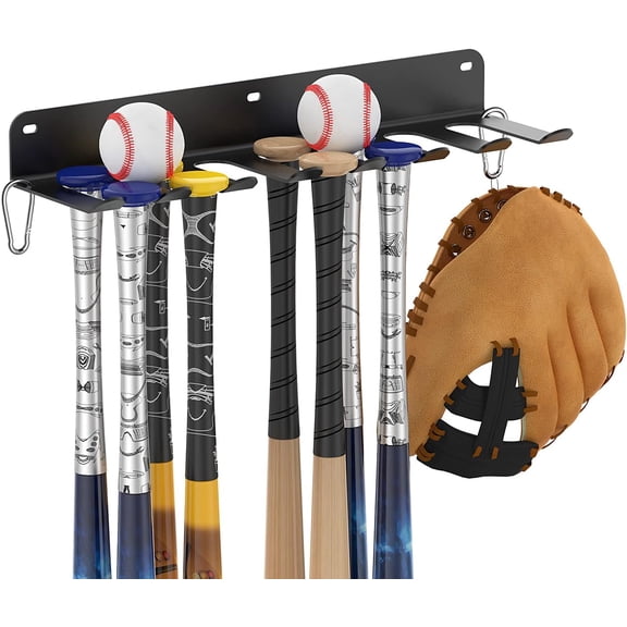 Baseball Bat Rack, 14 Bats Display Rack, Metal Bat Hanger, Bat Holder for Dugout Fence Garage, Black