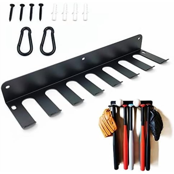 Baseball Bat Rack, Wall Mount, Hold 14 Baseball/Softball Bats, Solid Steel Heavy Duty Metal Bat Holder, Sports Equipment Organizer Hanger, with 2 Black Hanging Buckles$$Sport & Recreation Other
