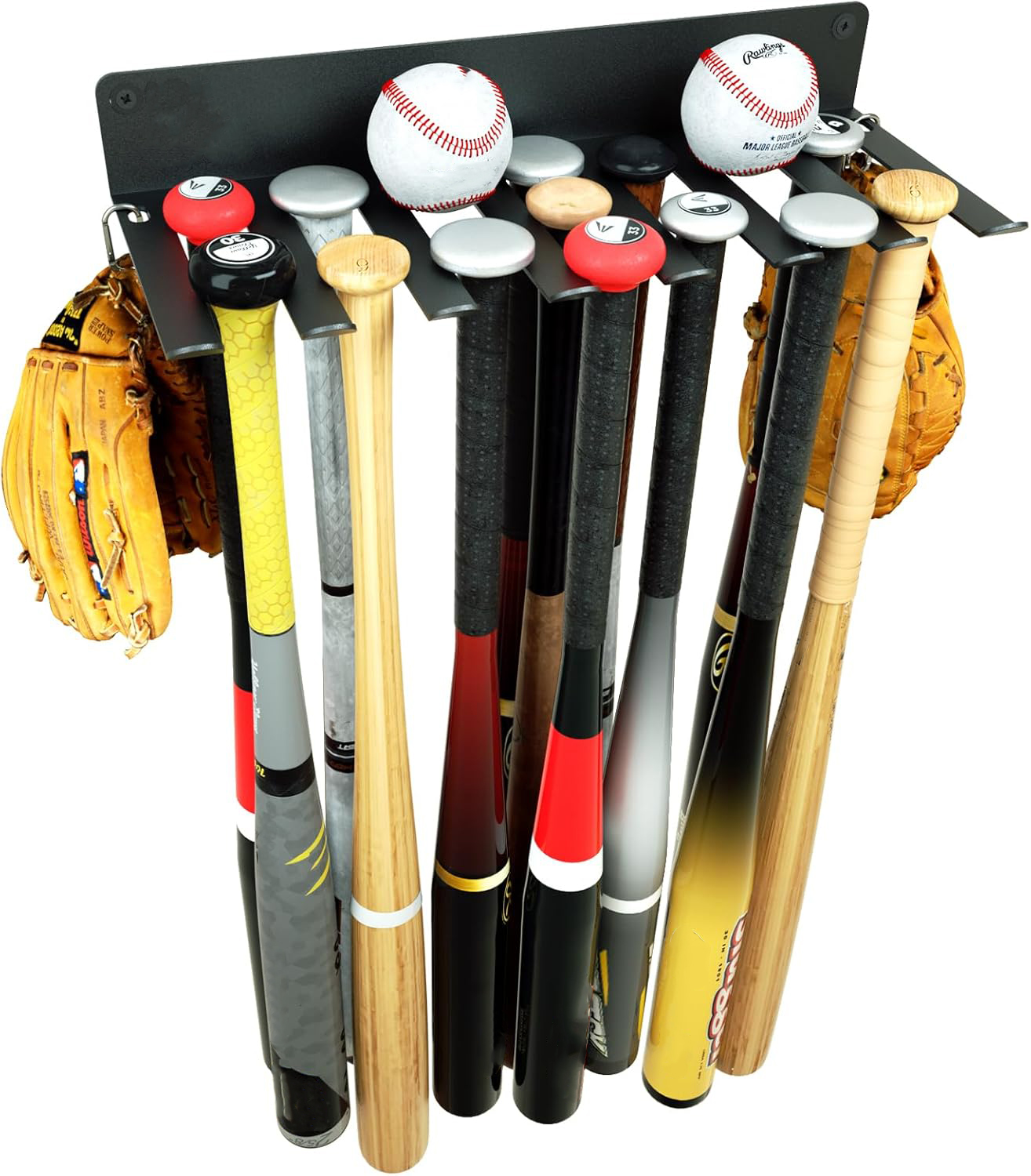 Baseball Bat Rack - Wall Mount Holder - Metal Hanger for Storage ...