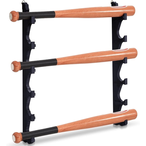 Baseball Bat Wall Mount Display Wood Bat Rack with Holders for Hockey Stick Memorabilia Collectible