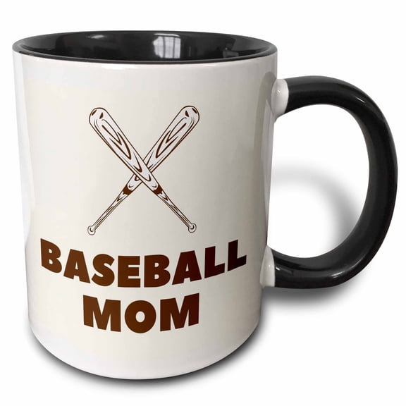 3drose, Baseball Bat with Text of Mom, 15oz Two-tone Black Mug