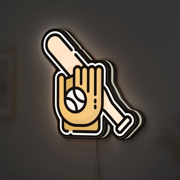 Baseball Bat and Glove 3D Novelty Light Box, Sports Equipment Lamp for Athletes, Players and Game Enthusiasts (Width 8 inch, 20cm)
