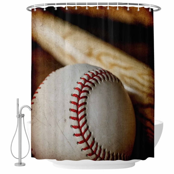 Baseball Bathroom Shower Curtains with Hooks, Retro Sport Waterproof Fabric Washable Shower Curtain for Home Hotel Bathtub Decor 60x72 Inch