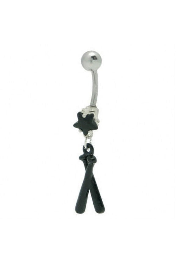 Baseball Bats Belly Ring with Black Star Gem