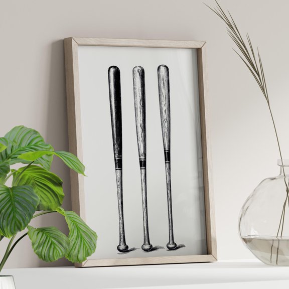 Baseball Bats Drawing Or Sketch Black And White Sports Nursery Poster , Poster Print Only