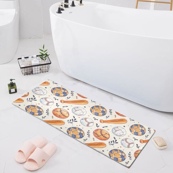 Baseball Bats Soccer Basketball Bath Mat 39x20 Non-Slip Bathroom Rugs Absorbent Soft Plush Quick Dry for Tub Shower Kitchen Home Decor