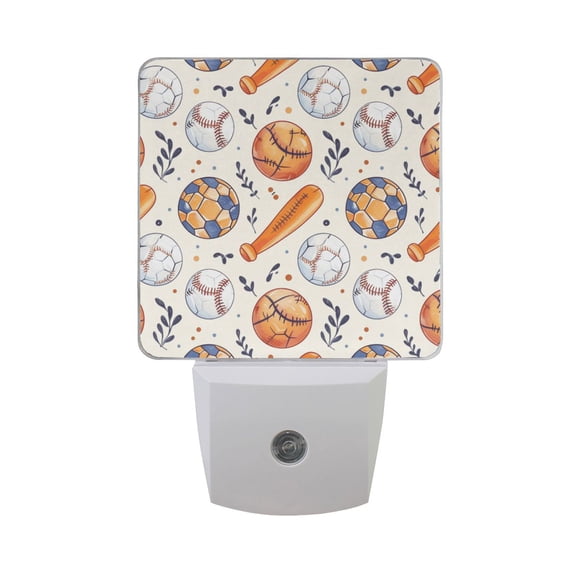 Baseball Bats Soccer Basketball Night Light 2 Pack LED Nightlight Plug into Wall Dusk to Dawn Sensor Soft White