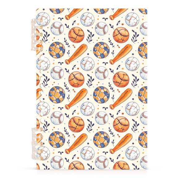 Baseball Bats Soccer Basketball Notebooks 1-subject Journal 60 Sheets A5 College Ruled Paper Detachable Ring 8.3"x5.7"
