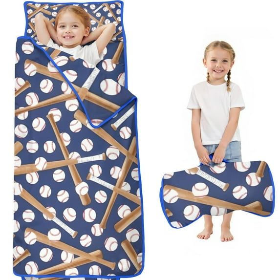 Baseball Bats and Balls Pattern Toddler Nap Mats for Kids Preschool,Sleeping Mat Bag or Kids,Toddler Sleeping Bag,Toddler Nap Mat or Daycare