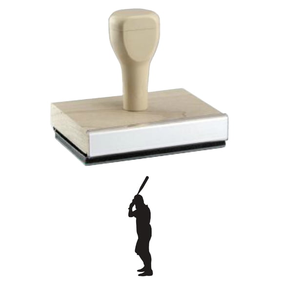 Baseball Batter 2 Rubber Stamp, 1 X 2" Wood Stamp