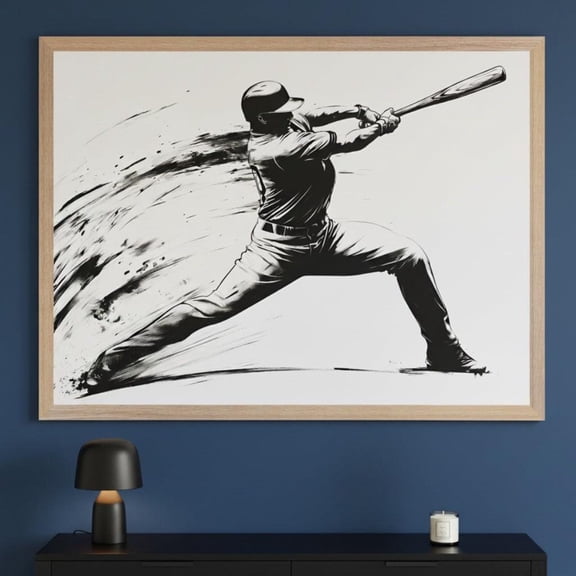 Baseball Batter Ink Sketch Style Wall Art Sports Room Decor Modern Baseball Print Man Cave