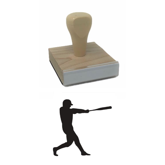 Baseball Batter Rubber Stamp, 2 X 2" Wood Stamp