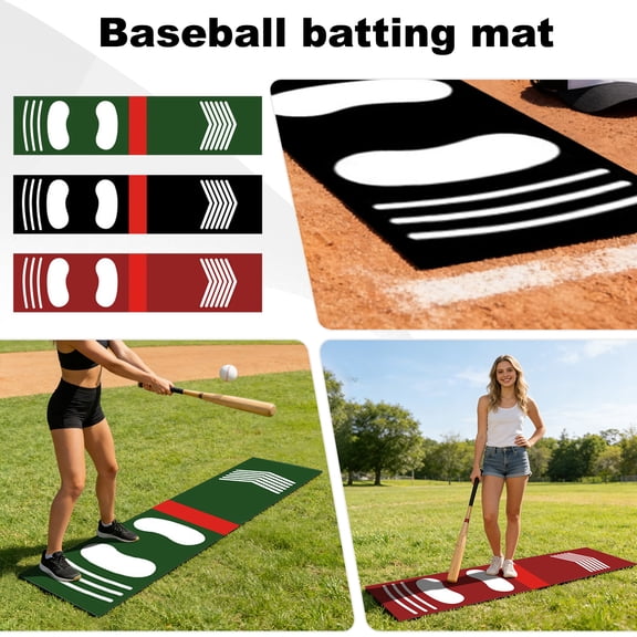 Baseball Batting Mat 53.15 x 11.81 Inch, PU Hitting Trainer Mat with Alignment Guide, Anti-Slip Practice Pad for Indoor Outdoor(Black, 1Pc)