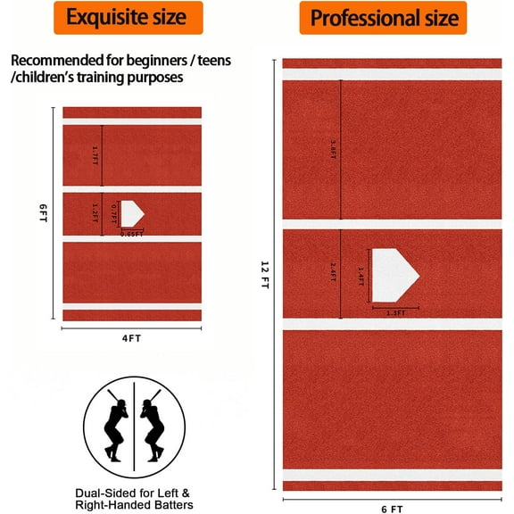Baseball Batting Mat 6x4' Anti-Fade Baseball Hitting Mat Softball Training Matt with Home Plate Batters Box Turf Mat Outdoor Indoor Batting Stance Practice Matt, Clay