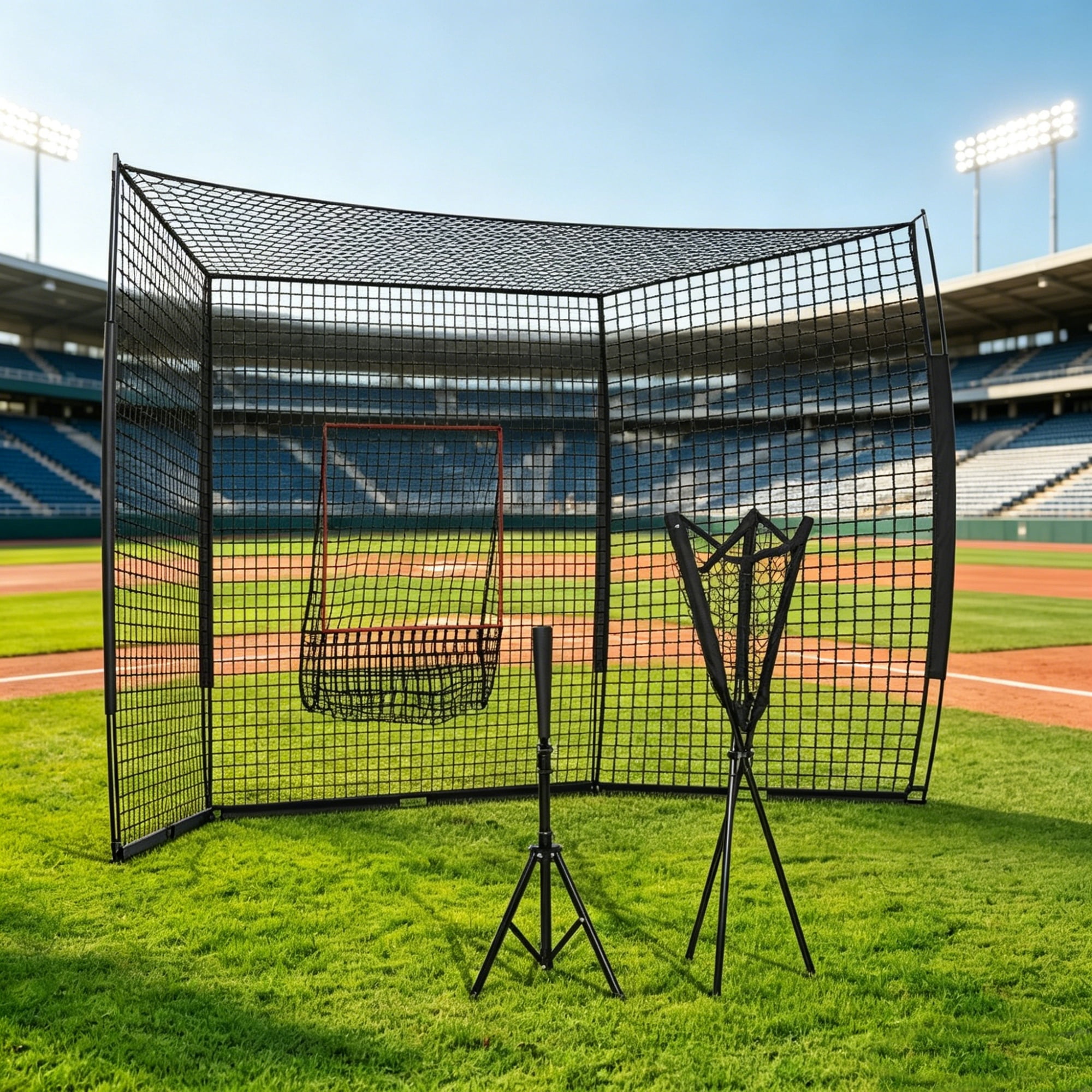 Baseball Batting Practice Equipment Set with Strike Zone Net Adjustable Tee 120-Ball Tripod Caddy & Carry Bag for Backyard Training