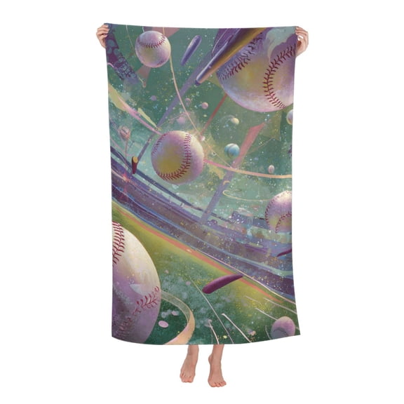 Baseball Beach Towel 32 X 52 Inch, Artistic Pastel Stadium Design, Microfiber Quick Dry Sand Resistant Towel For Outdoor Fun