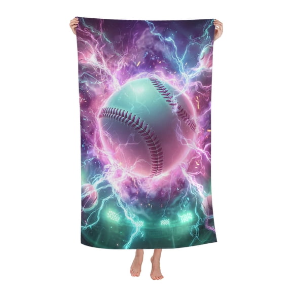 Baseball Beach Towel 32 X 52 Inch, Electric Pink Lightning Design, Microfiber Quick Dry Sand Resistant Towel For Swim Travel
