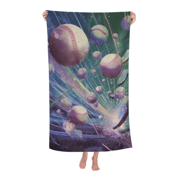 Baseball Beach Towel 32 X 52 Inch, Microfiber Artistic Splatter Graphic, Quick Dry Sand Resistant Towel For Home Decor