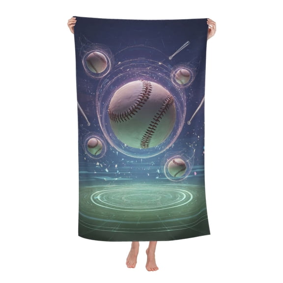 Baseball Beach Towel 32 X 52 Inch, Microfiber Energy Ring Bat Design, Quick Dry Sand Resistant Towel For Sports Gym