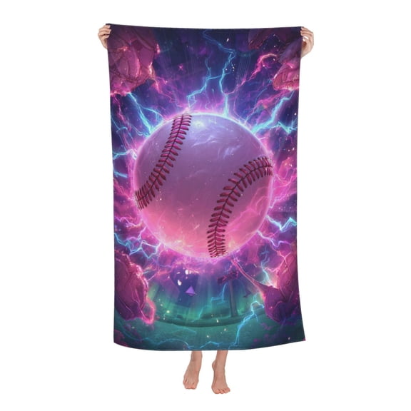Baseball Beach Towel 32 X 52 Inch, Microfiber Pink Electric Energy Design, Quick Dry Sand Resistant Towel For Outdoor Activity