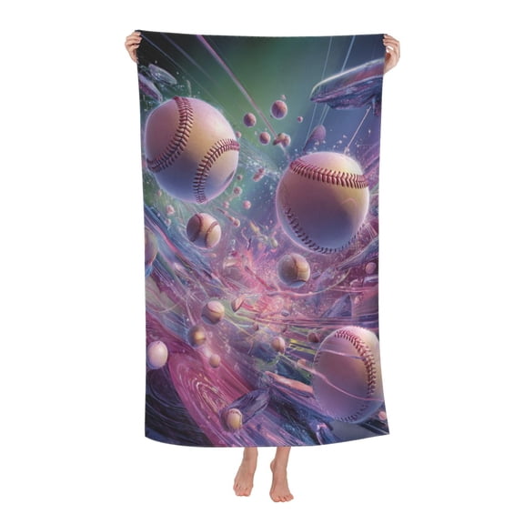 Baseball Beach Towel 32 X 52 Inch, Microfiber Pink Fluid Crystal Design, Quick Dry Sand Resistant Towel For Pool Sports