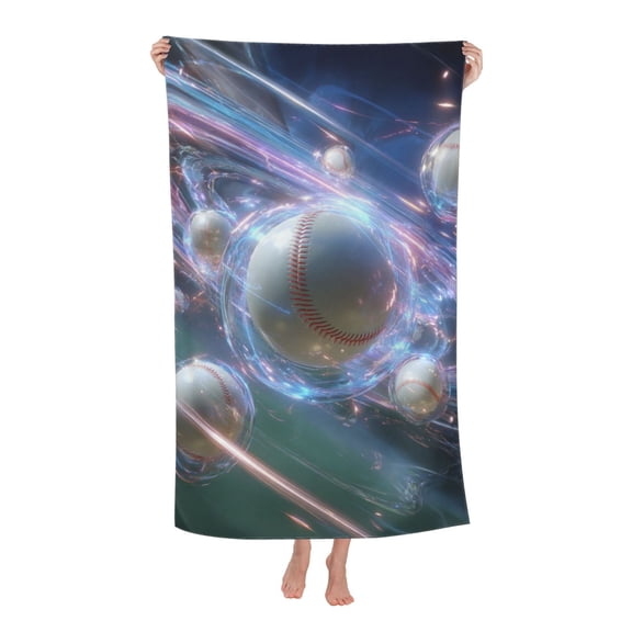 Baseball Beach Towel 32 X 52 Inch, Microfiber Teal Energy Orbit Design, Quick Dry Sand Resistant Towel For Sports Practice