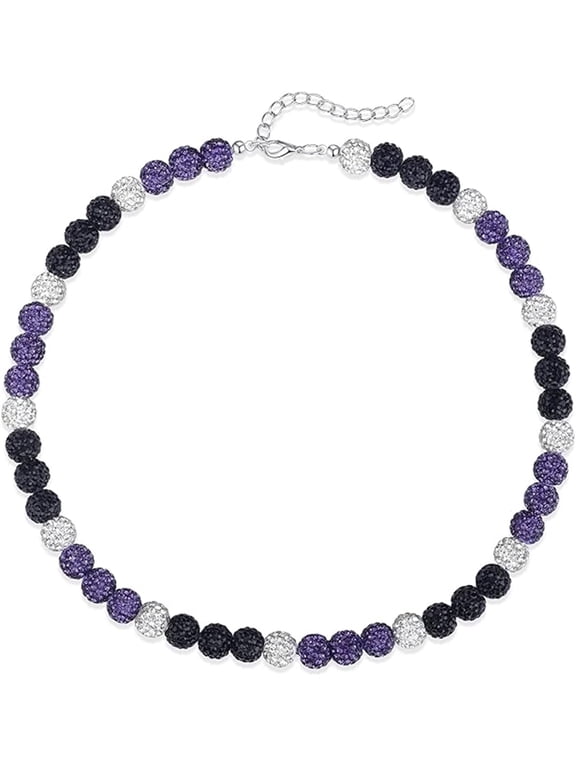 Baseball Beaded Necklace for Men Tutuviw Adjustable Glitter Bling Beaded Rhinestone Necklace Drip Gift for Teens Christmas Jewelry Baseball Gifts Beaded Necklace(Purple/White/Black)